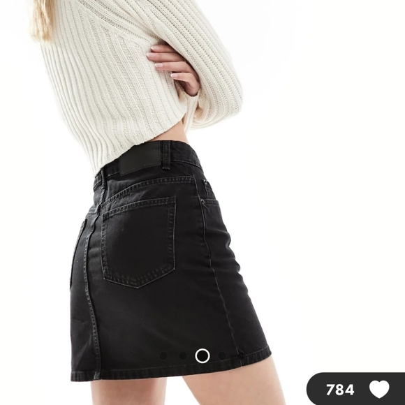 ASOS DESIGN Tall Denim High Waist Mini Skirt in Black, 14 Tall - Picture 2 of 4